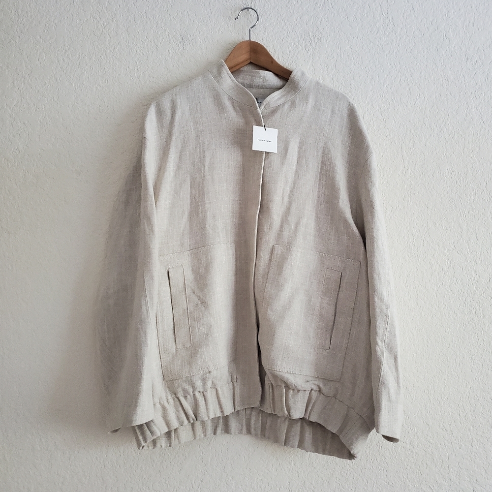 Zara Oversize Linen Blend Bomber Jacket Sand Size M - Picture 13 of 15